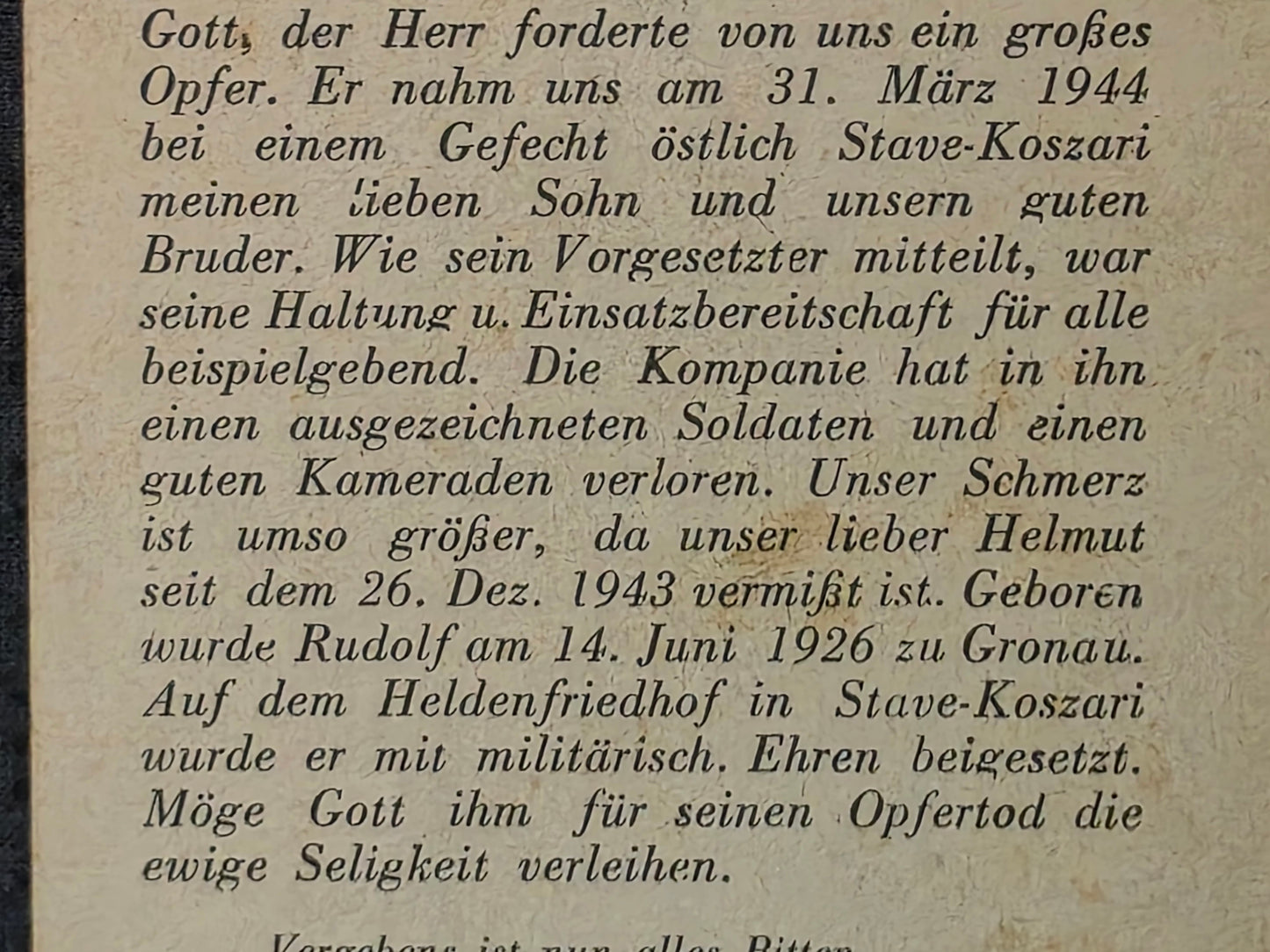 Sterbebild SS-Panzergrenadier Gronau Stare-Koszary Pulawy Polen