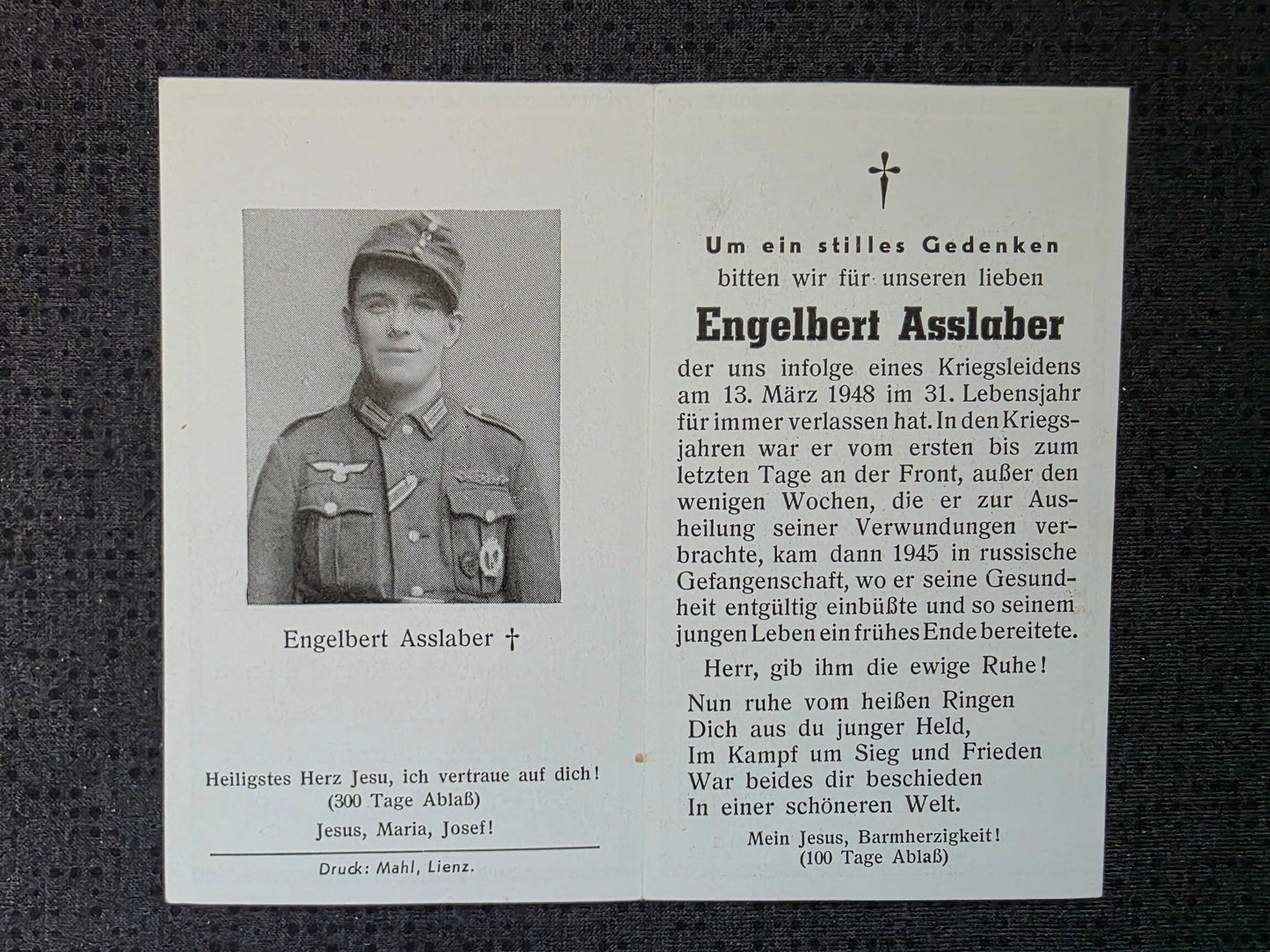 Sterbebild Obergefreiter Nachkriegszeit Russische Kriegsgefangenschaft