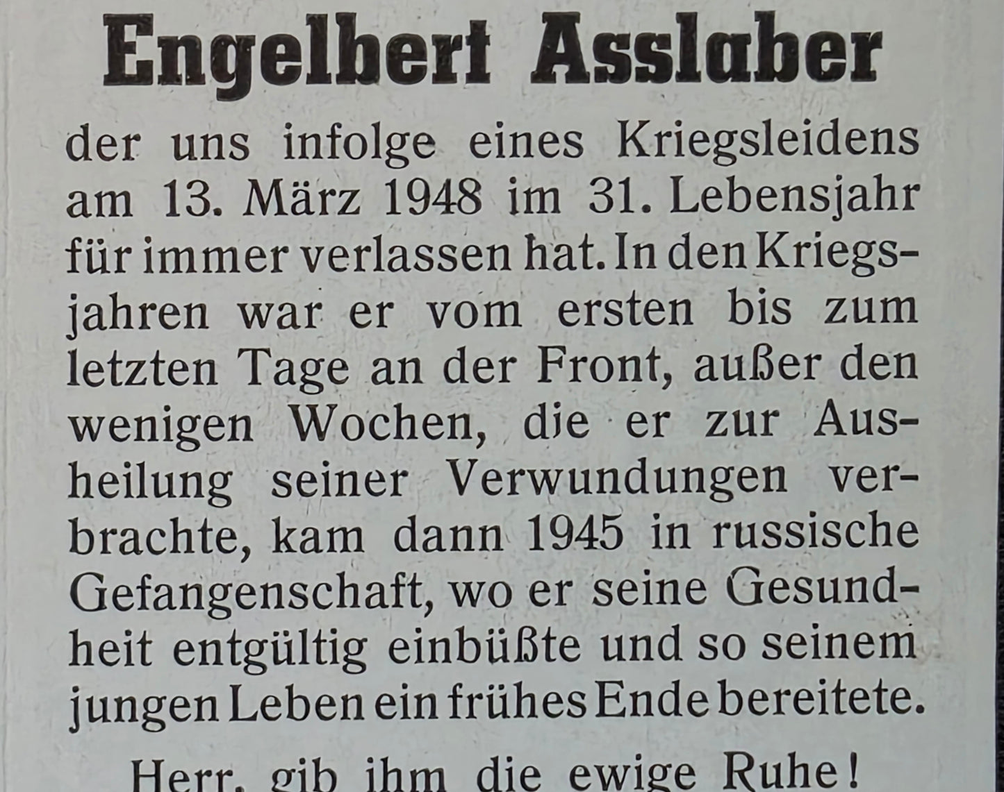 Sterbebild Obergefreiter Nachkriegszeit Russische Kriegsgefangenschaft