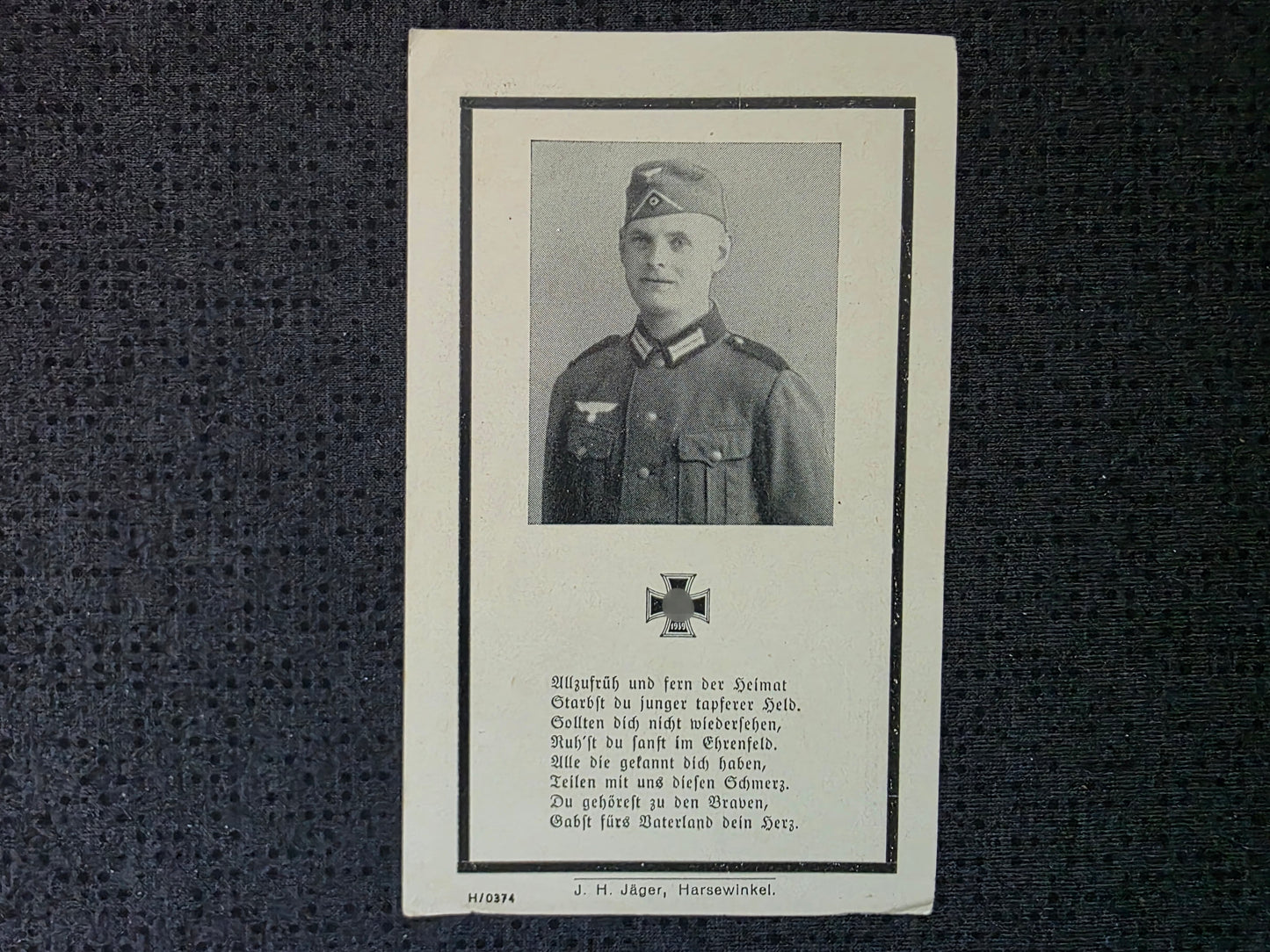 Sterbebild Obergefreiter Harsewinkel 4. Komp. Inf. Regt. 474 Finew Lug Russland