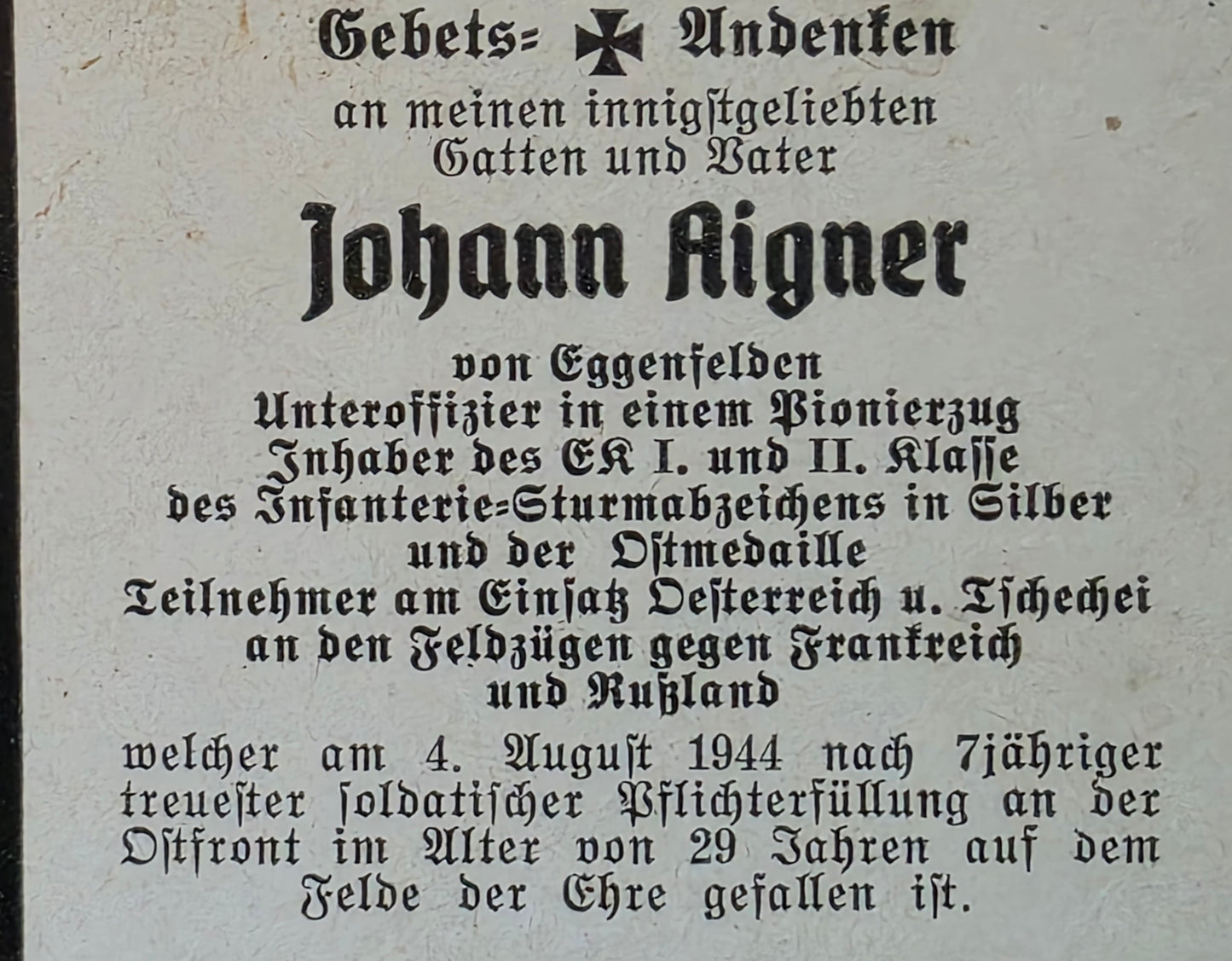 Sterbebild Unteroffizier Hinterholzen Pionierzug Raseiniai Kaunas Litauen