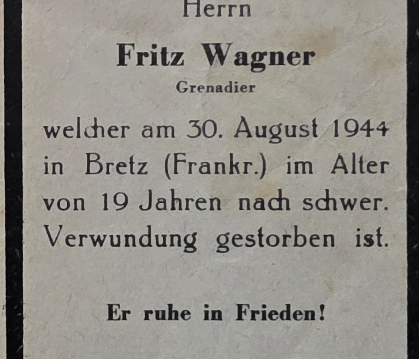 Sterbebild Grenadier Loitzersdorf Brest 19 Jahre Ploudaniel-Lesneven Frankreich