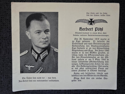 Sterbebild Leutnant Eger Pionier Btl. Tapferkeitsauszeichnungen Surgula Toila Estland