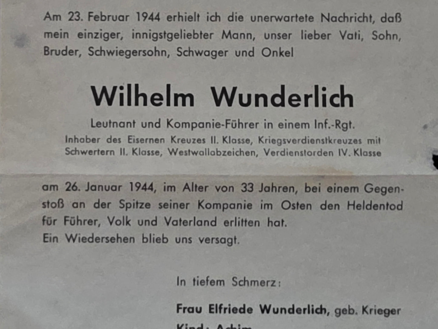 Sterbebild + Trauerkarte Leutnant Hochlar Kompanieführer Infanterie Regt. Westwallorden Verdienstorden Tschaschkoff Ukraine