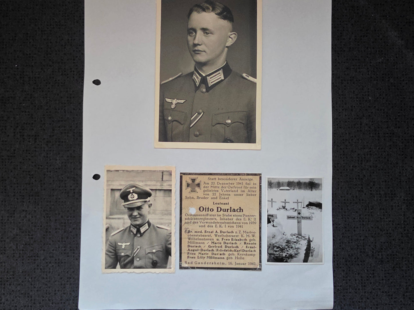 Konvolut Sterbebild + Feldpost + Fotos Leutnant Bad Gandersheim Regt Stab Schützen Regt. 74 Malojaroslawez Russland