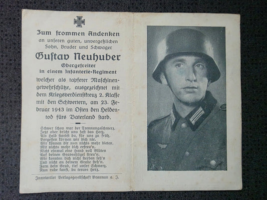 Sterbebild Obergefreiter Hochburg 11. Komp. Gren. Regt. 246 Tschernottschina Ukraine