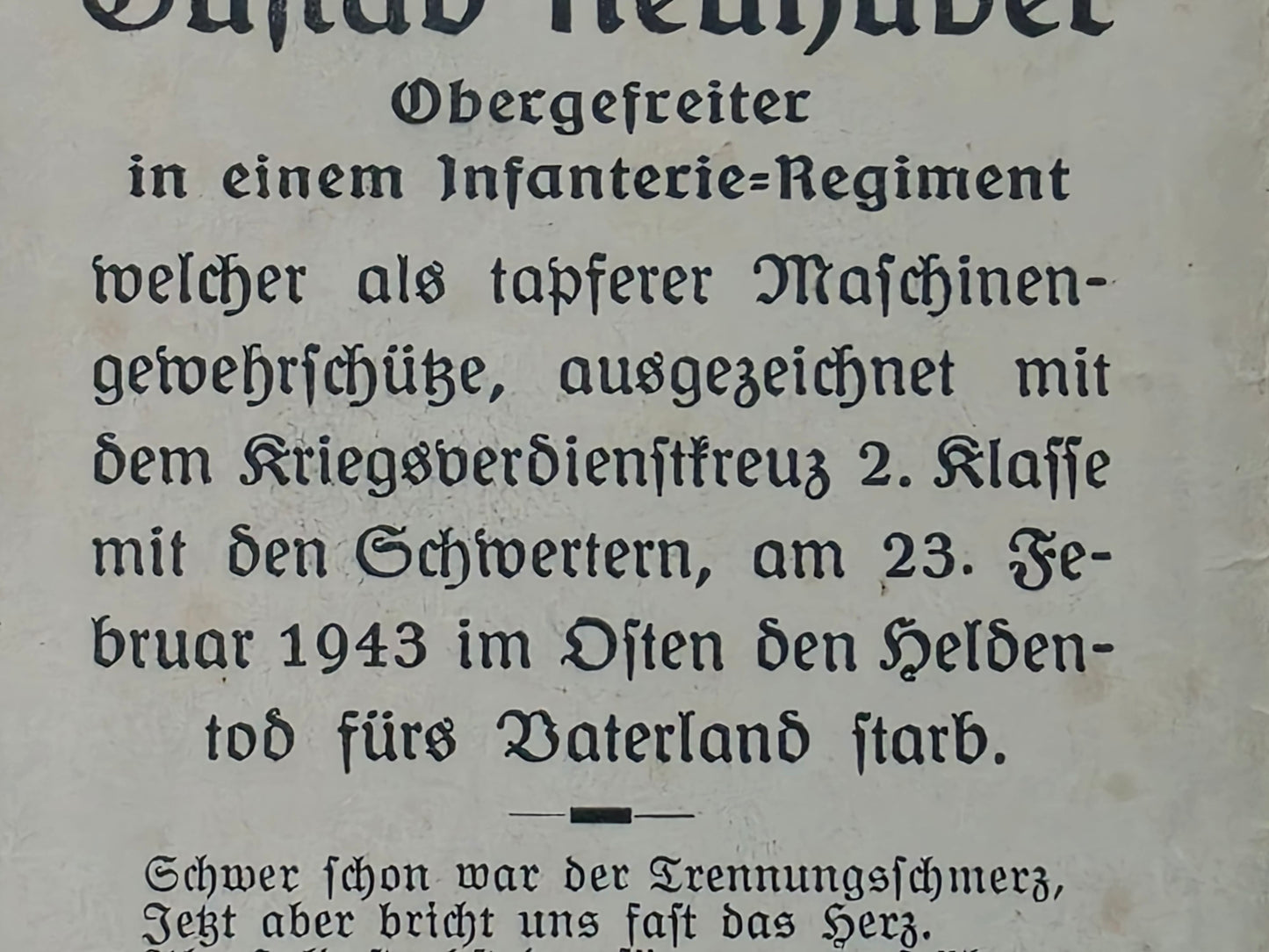 Sterbebild Obergefreiter Hochburg 11. Komp. Gren. Regt. 246 Tschernottschina Ukraine