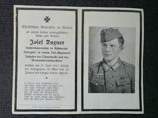 Sterbebild Obergefreiter Agatharied 12. Gren. Regt. 316 Ladogasee Lipka Russland