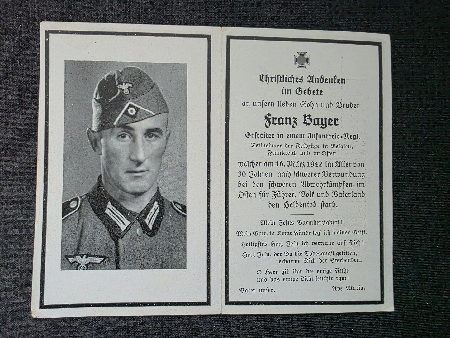 Sterbebild Gefreiter Tachertling 4. Inf. Regt. 689 Klemjatina Rshew Russland
