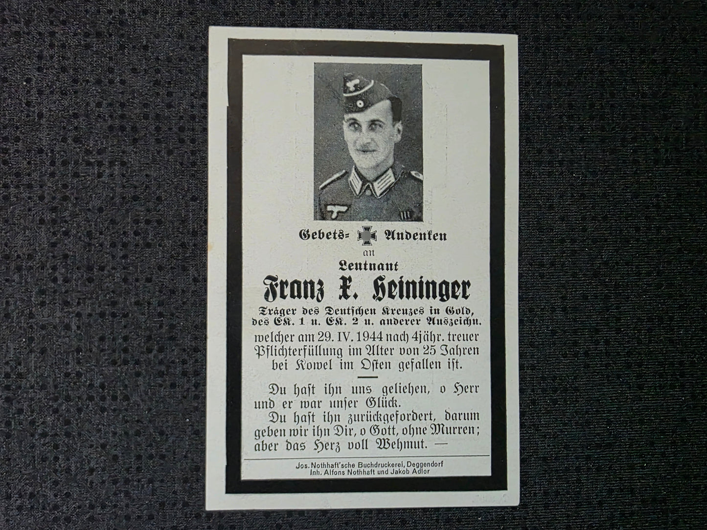 Sterbebild Leutnant Dietelskirchen 3. Art. Regt. 253 DKiG Turzysk Potelytsch Ukraine