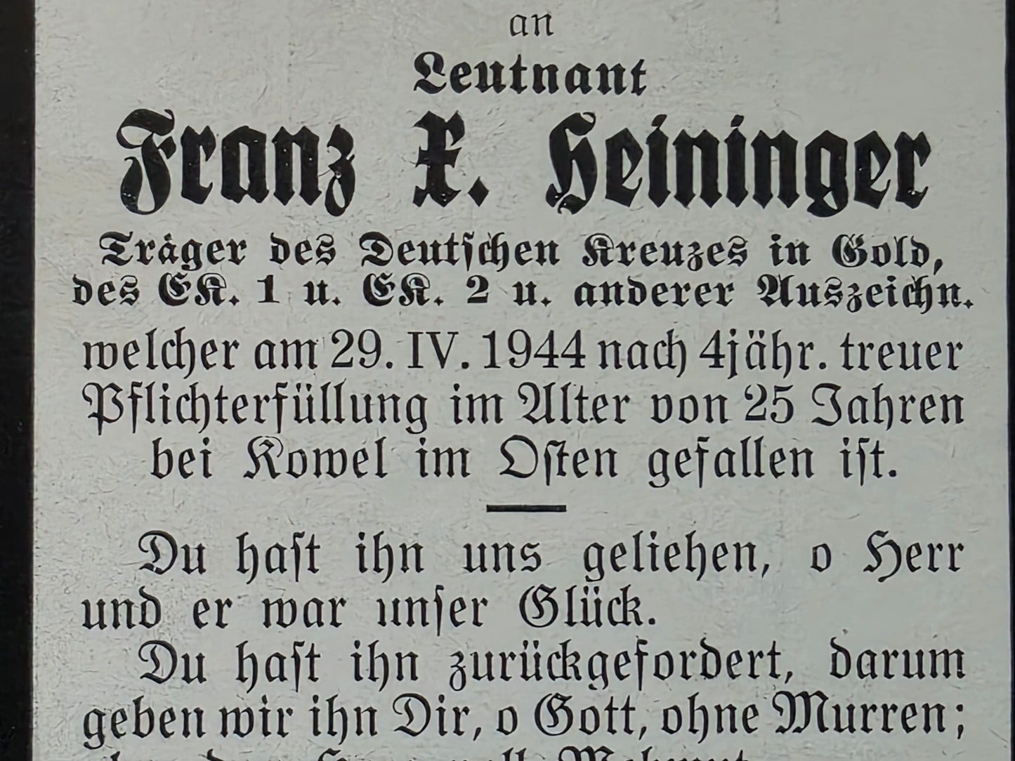 Sterbebild Leutnant Dietelskirchen 3. Art. Regt. 253 DKiG Turzysk Potelytsch Ukraine