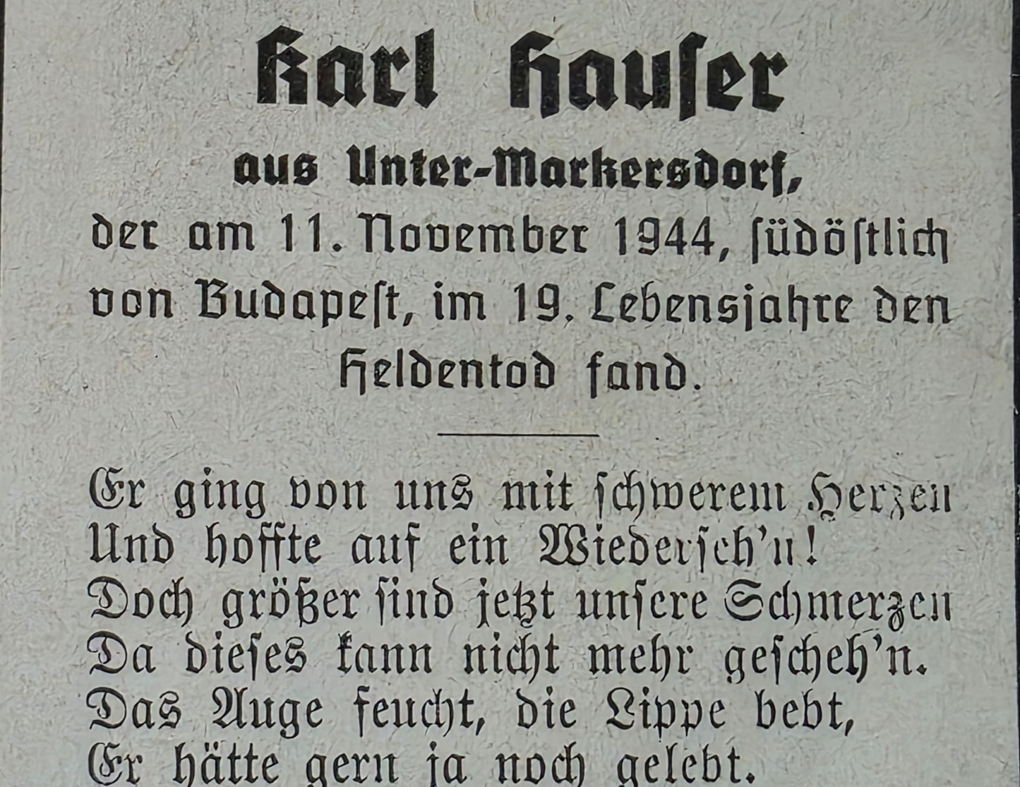 Sterbebild Pionier Untermarkersdorf Monor Budapest Budaörs Ungarn