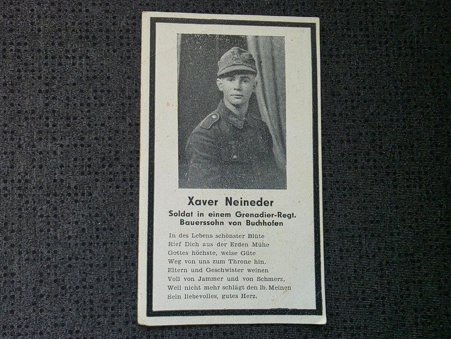Sterbebild Grenadier Buchhofen 4. (MG) Komp. Gren. Regt. 755 Reggio Emilia Italien