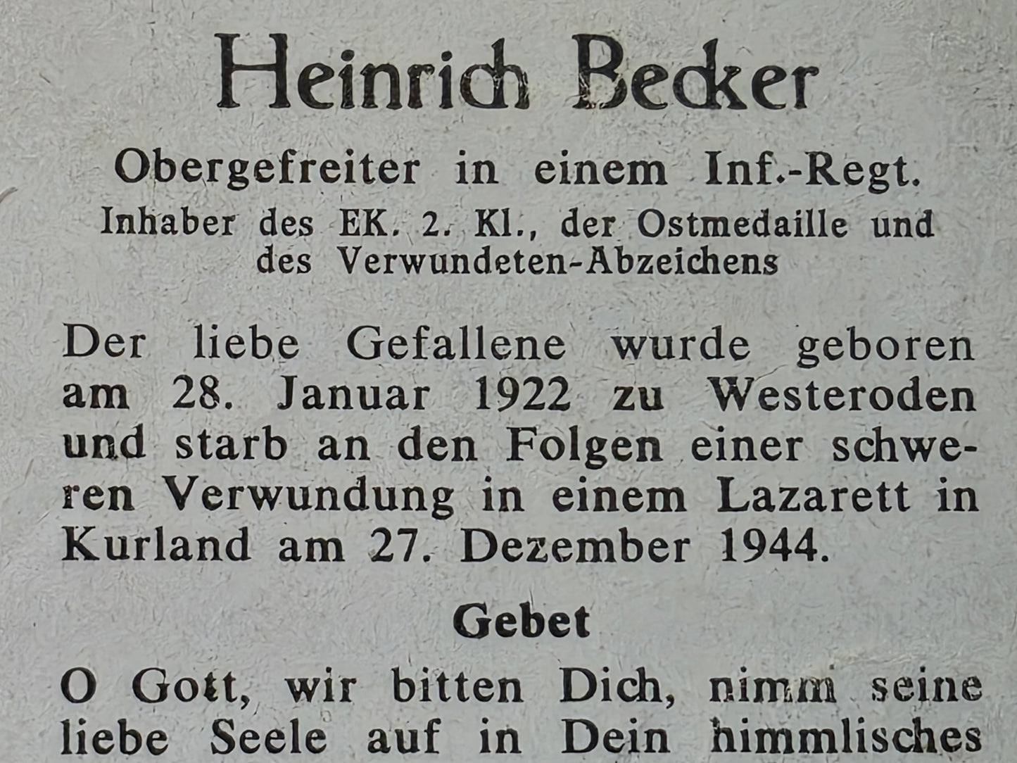 Sterbebild Obergefreiter Westerode Inf. Regt. Kurland Laidi Saldus Lettland