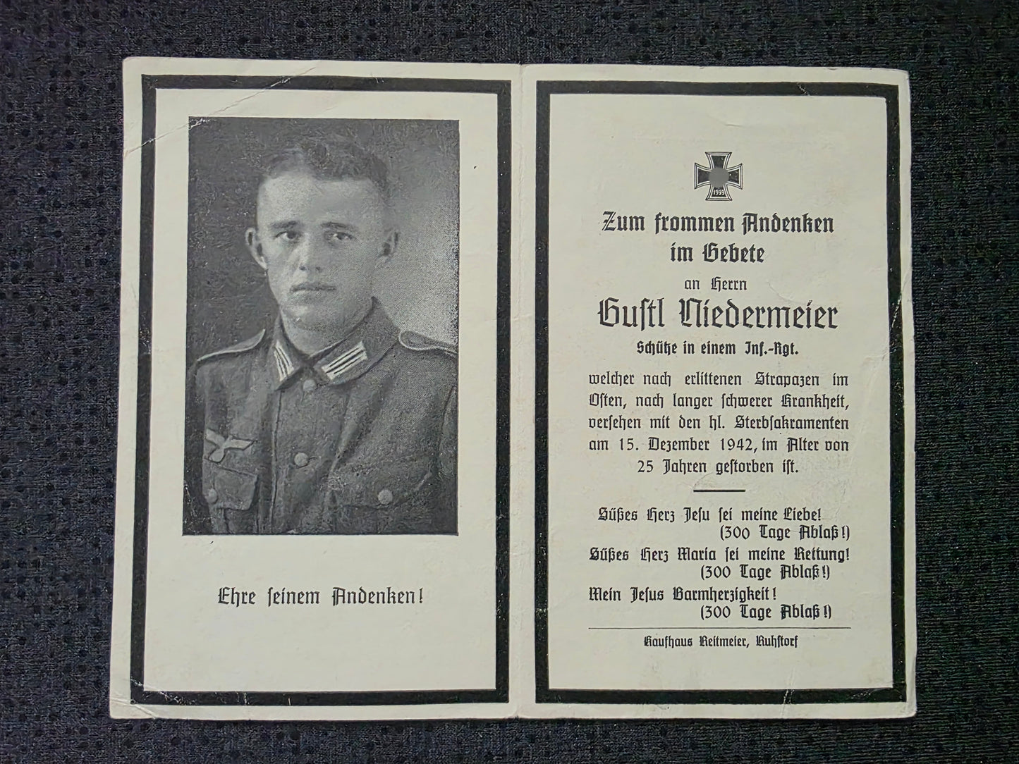 Sterbebild Schütze Infanterie Regt. Osten