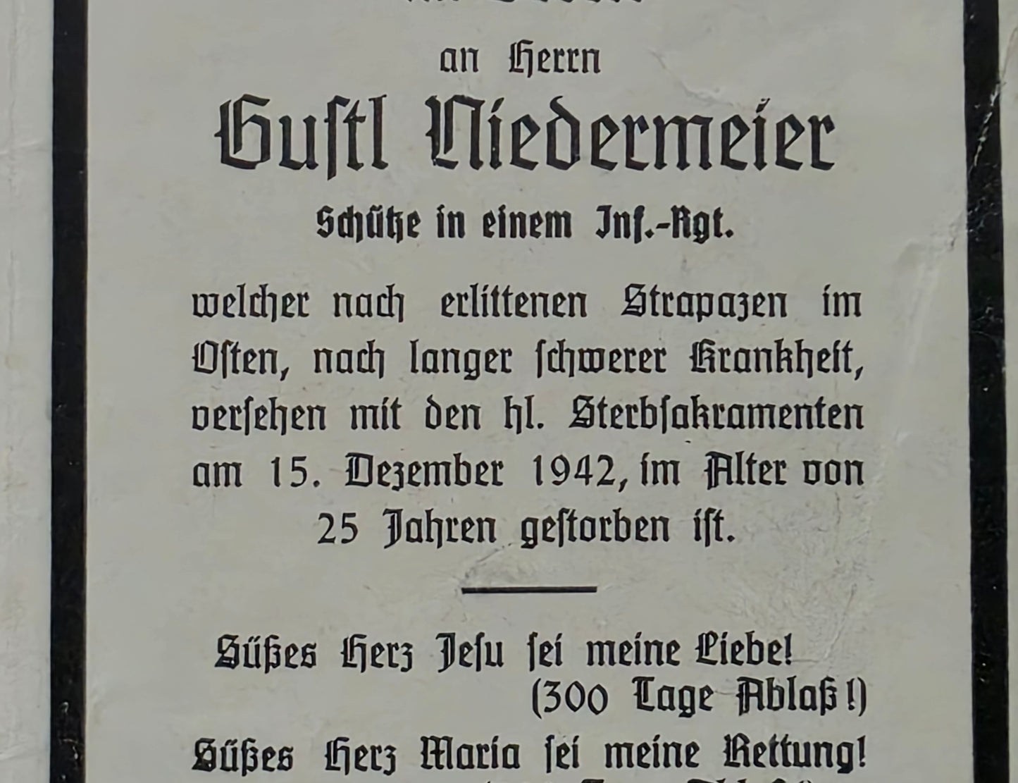 Sterbebild Schütze Infanterie Regt. Osten