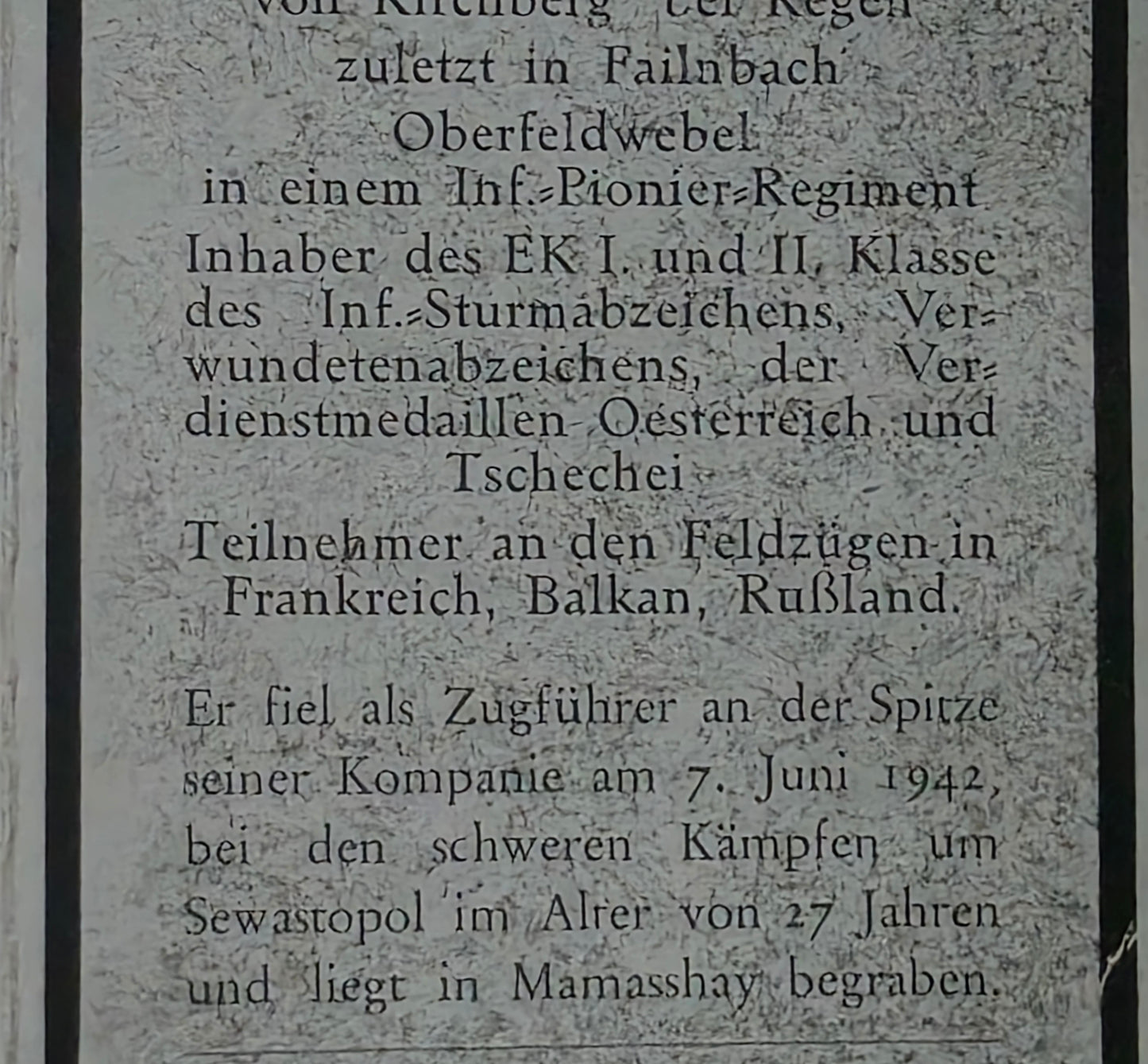 Sterbebild Oberfeldwebel Bischofsmais 5. Komp. Inf. Regt. 438 Belbeck Ukraine