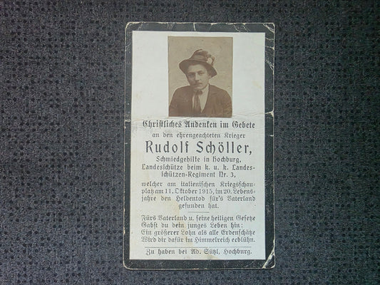 Sterbebild Landesschütze Hochburg k.u.k. Landesschützen Regt. 3 Italien