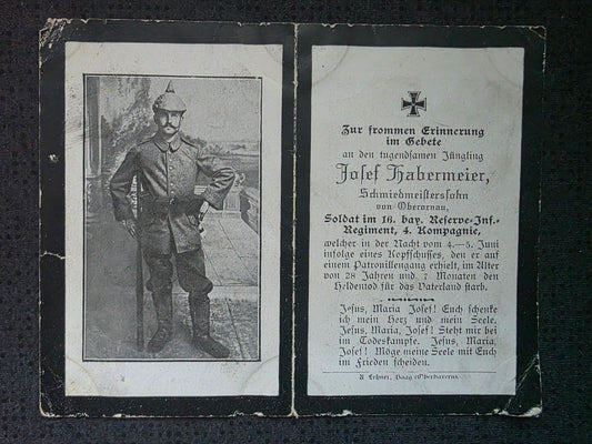 Sterbebild Infanterist Oberornau 4. Komp. Inf. Regt. 4 Patrouillengang Kopfschuss