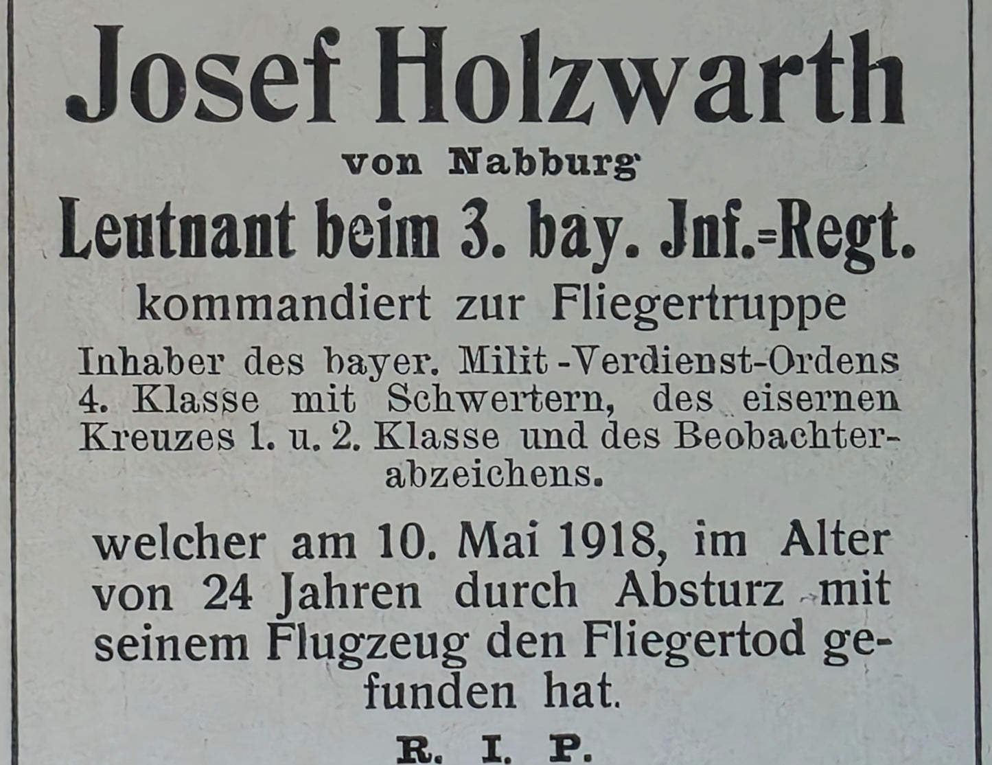 Sterbebild Leutnant & Pilot Nahburg Bay. Flieger-Abteilung (A) 287 EK I&II Le Thour Asfeld Frankreich