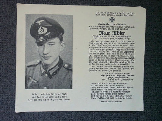 Sterbebild Gefreiter Reichersdorf 5. Komp. Panzer-Gren. Regt. 33 Borissowo Russland
