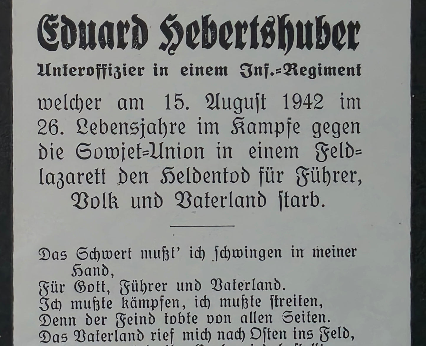 Sterbebild Unteroffizier Mining 9. Inf. Regt. 536 Ossinowskoj Russland
