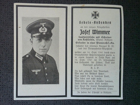 Sterbebild Gefreiter Kößlarn Pionier-Ersatz Abt. Granatsplitter Russland