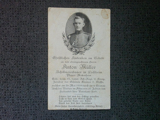 Sterbebild Gefreiter Lochheim 9. Komp. Inf. Regt. 19 Verdun Frankreich