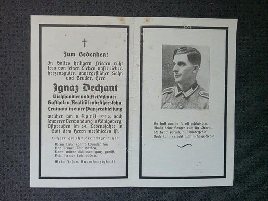 Sterbebild Leutnant Hörndl Panzer-Abteilung Endkampf Königsberg Ostpreußen