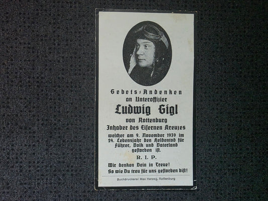 Sterbebild Unteroffizier Rottenburg KG-76 Wien Österreich 1939