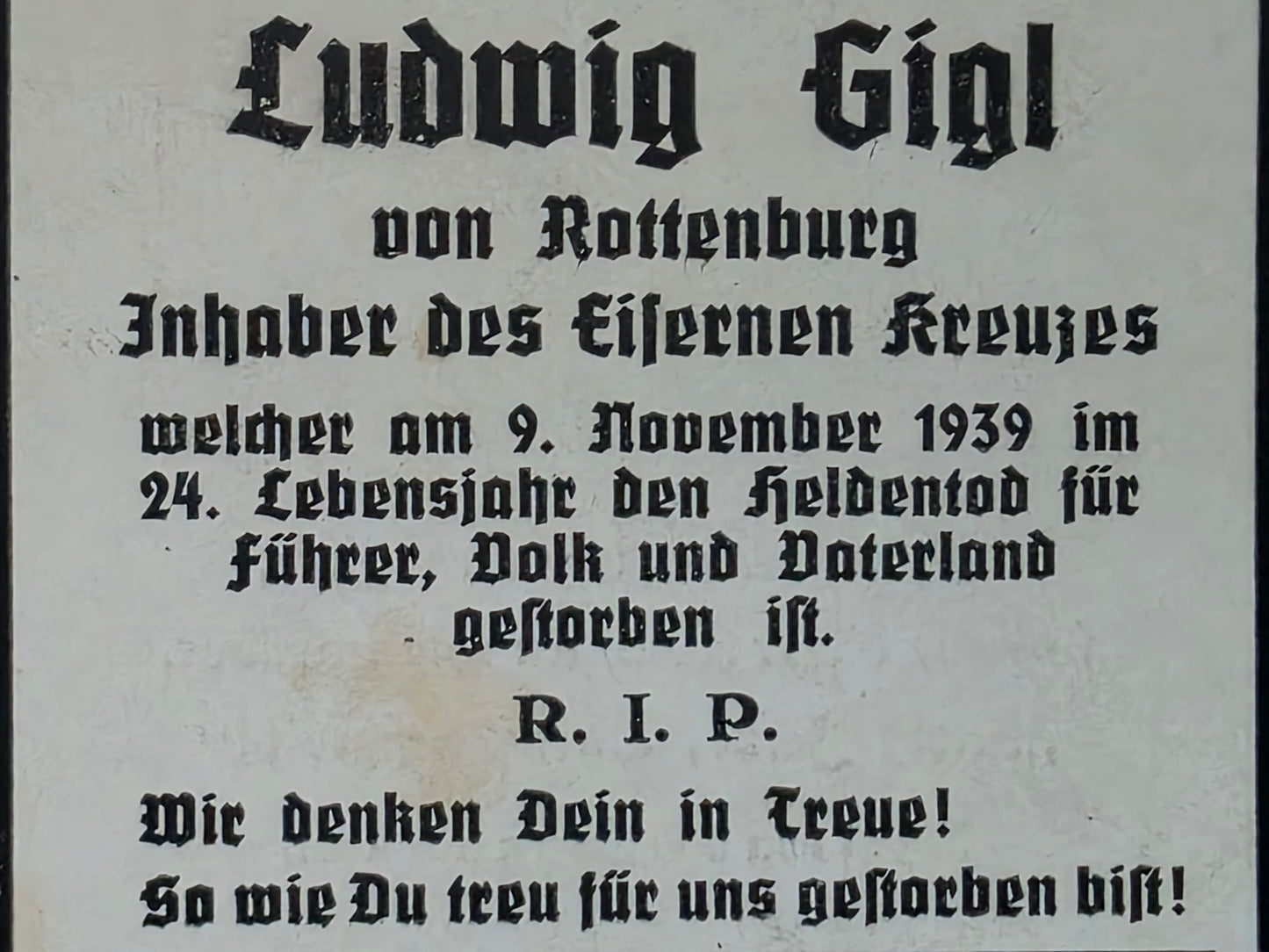 Sterbebild Unteroffizier Rottenburg KG-76 Wien Österreich 1939