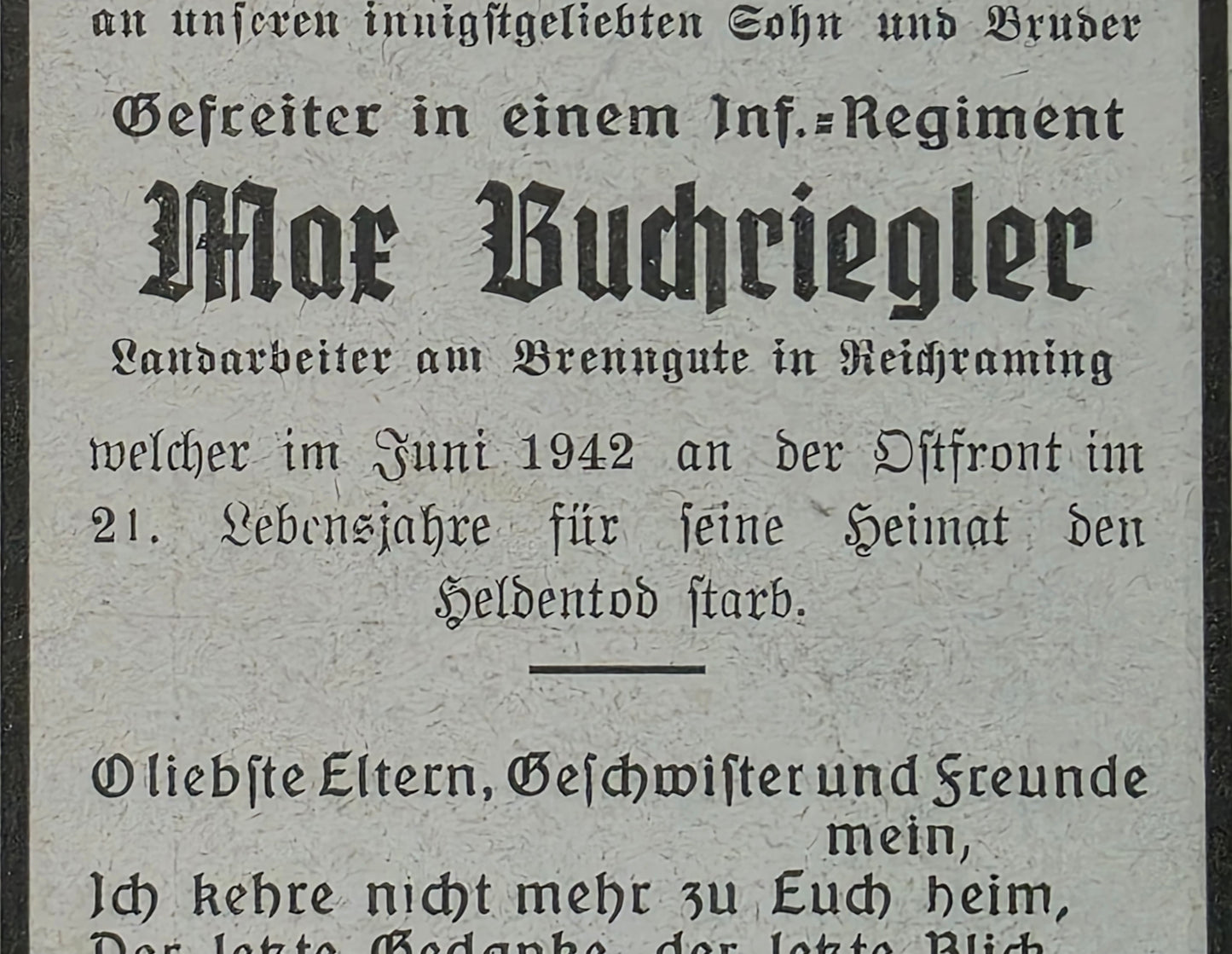 Sterbebild Gefreiter Weyer 1. Komp. Inf. Regt. 487 Fomino Nord Russland