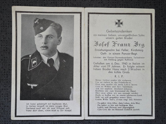 Sterbebild Gefreiter Miesbach 7. Komp. Panzer Regt. 26 PKA Villa Ruati Cassino Italien