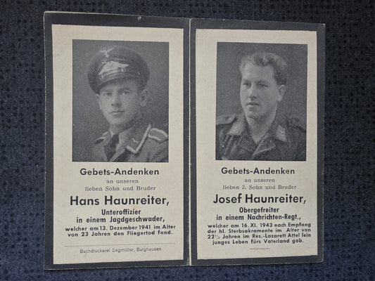 Sterbebild Brüder Simbach Unteroffizier 4. Staffel Jagd-Flieger-Schule 4 Krefeld Obergefreiter 6. LN-Nachrichten Regt. 8 Attl Österreich