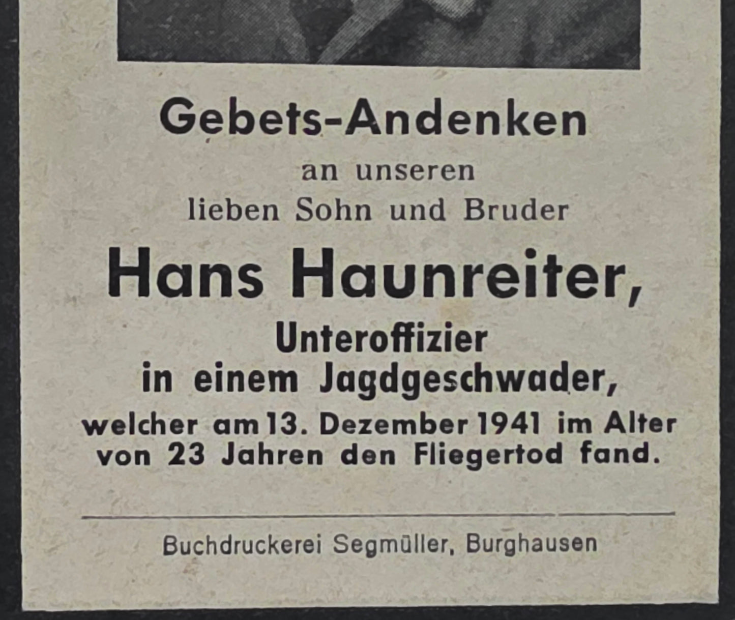 Sterbebild Brüder Simbach Unteroffizier 4. Staffel Jagd-Flieger-Schule 4 Krefeld Obergefreiter 6. LN-Nachrichten Regt. 8 Attl Österreich