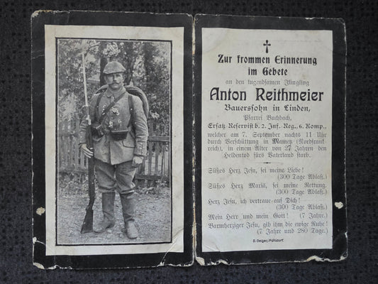 Sterbebild Infanterist Buchbach 6. Komp. Inf. Regt. 2 Mametz Frankreich