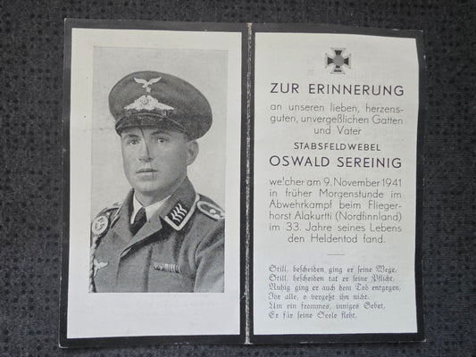 Sterbebild Stabsfeldwebel Villach 1. Komp. LW-Bau Btl. 13/XVII Alakurtti Finnland Russland