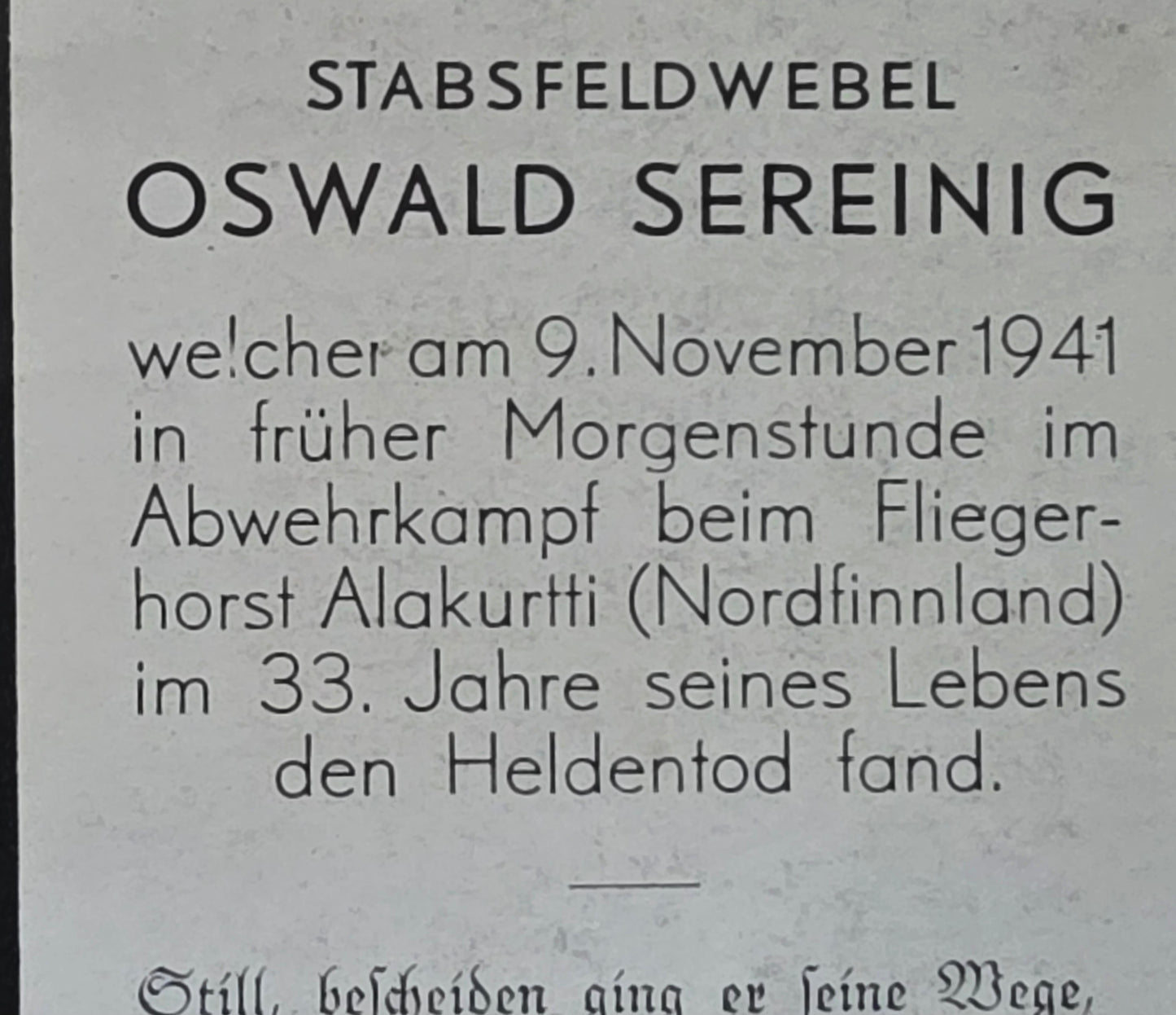 Sterbebild Stabsfeldwebel Villach 1. Komp. LW-Bau Btl. 13/XVII Alakurtti Finnland Russland