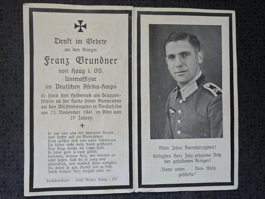 Sterbebild Unteroffizier Haag 2. Komp. Schützen-Regt. 115 DAK El Adem Höhe 175 Tobruk Libyen