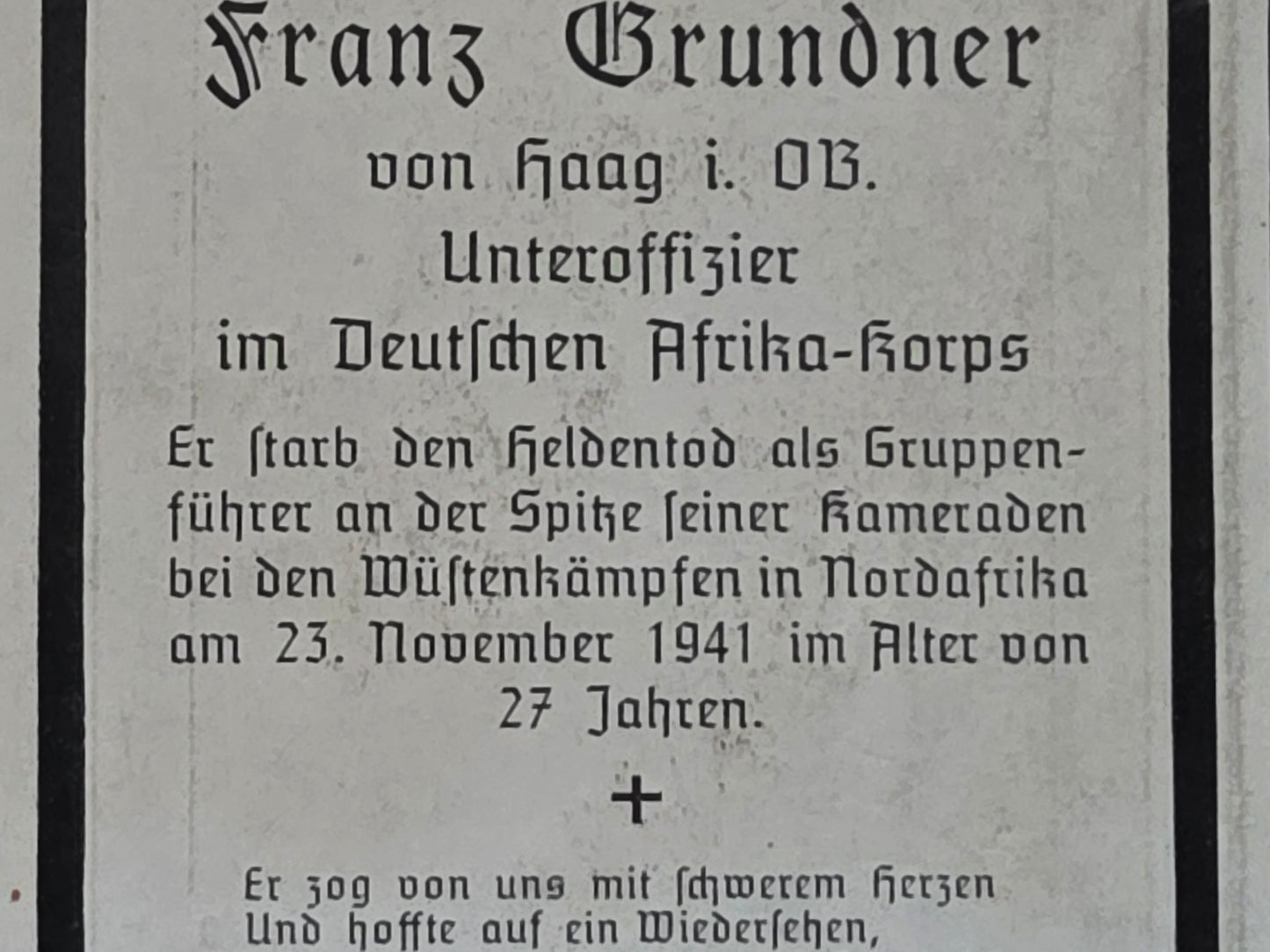 Sterbebild Unteroffizier Haag 2. Komp. Schützen-Regt. 115 DAK El Adem Höhe 175 Tobruk Libyen