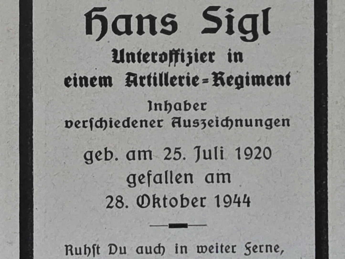Sterbebild Unteroffizier Aich 2. Panzerjäger Abt. 94 Nyiregyhaza Ungarn