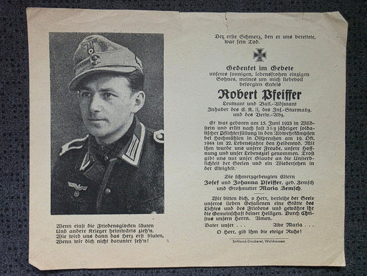 Sterbebild Leutnant & Btl.-Adjutant Wildstein Hochmühlen Ostpreußen