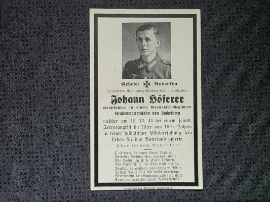 Sterbebild Schütze Buchenberg 8. Gren. Regt. 977 Terrorangriff Seelhorst Deutschland