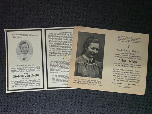 Sterbebild 2 x Zivile Mädchen Frau Marktleuthen Leskau Gestorben im WWII