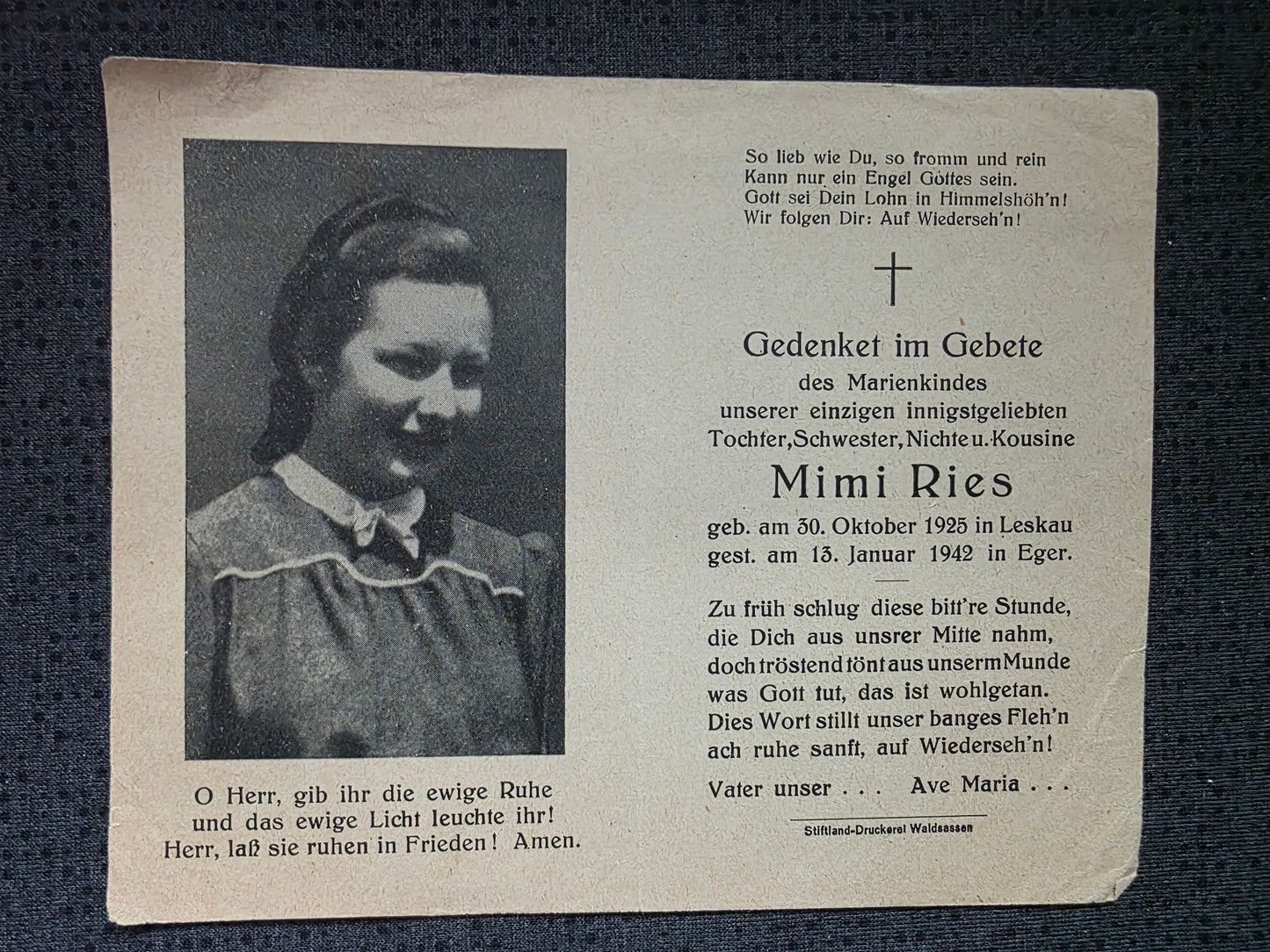Sterbebild 2 x Zivile Mädchen Frau Marktleuthen Leskau Gestorben im WWII