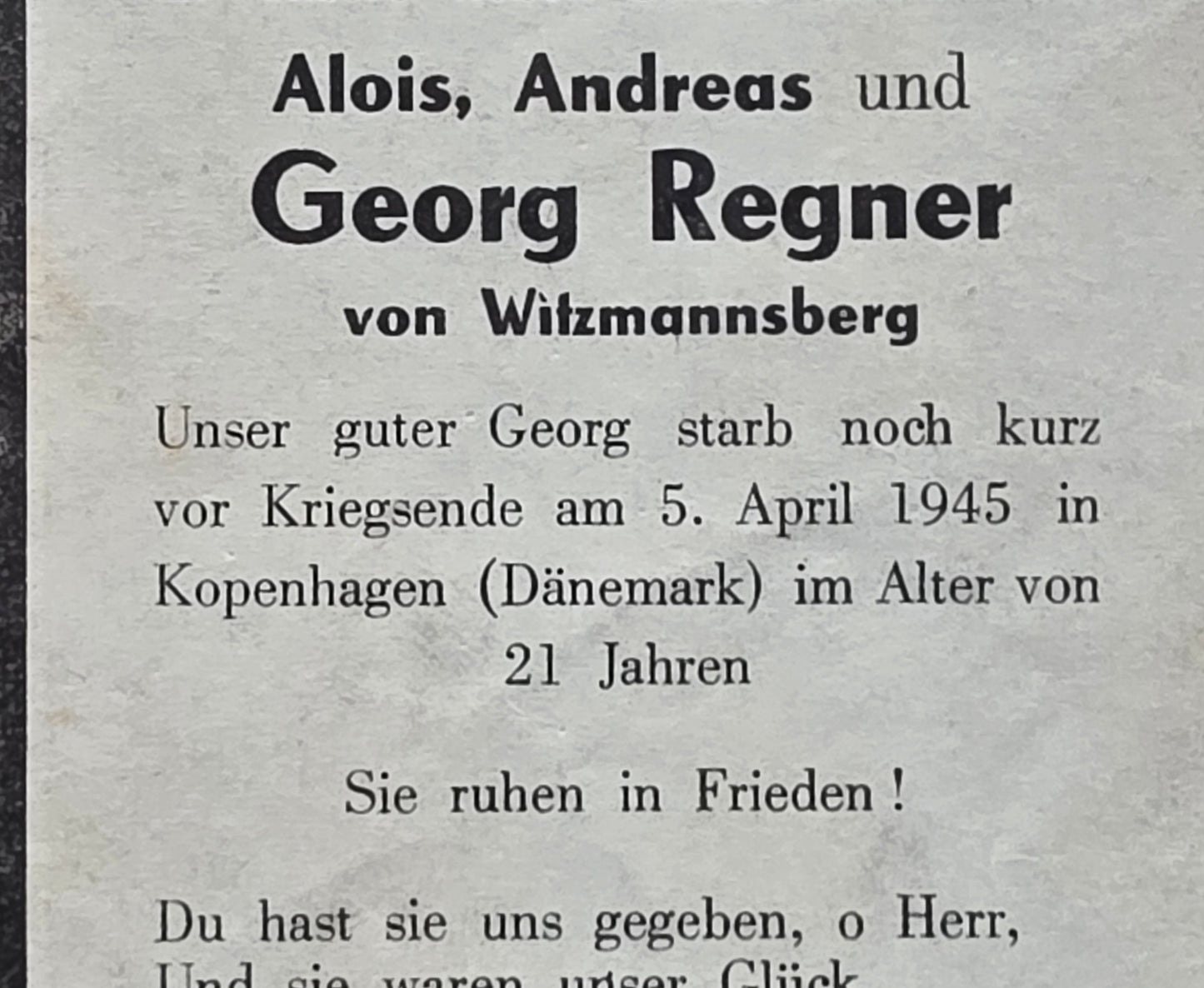 Sterbebild Brüder Witzmannsberg SS-Unterscharführer Farsalos Griechenland Panzer Regt. Kopenhagen Dänemark Obergefreiter Lilijas Lettland