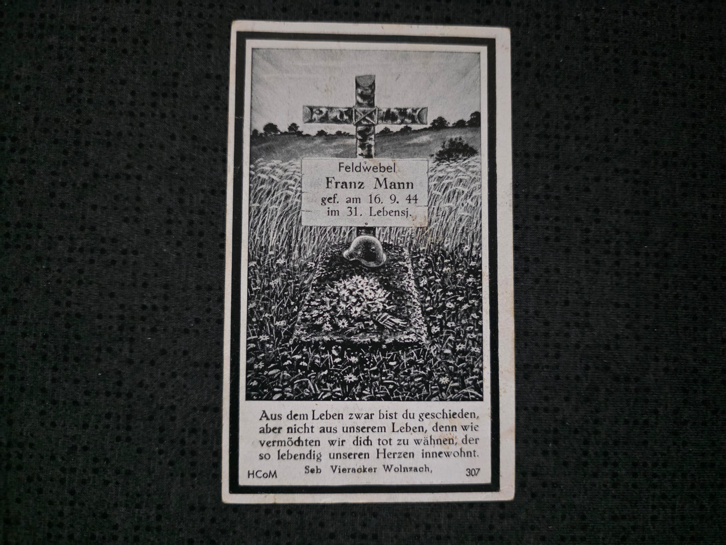 Sterbebild Feldwebel Wolznach LW-Feld-Btl. schwere Kämpfe Aachen Westen - www.mmilitaria.com