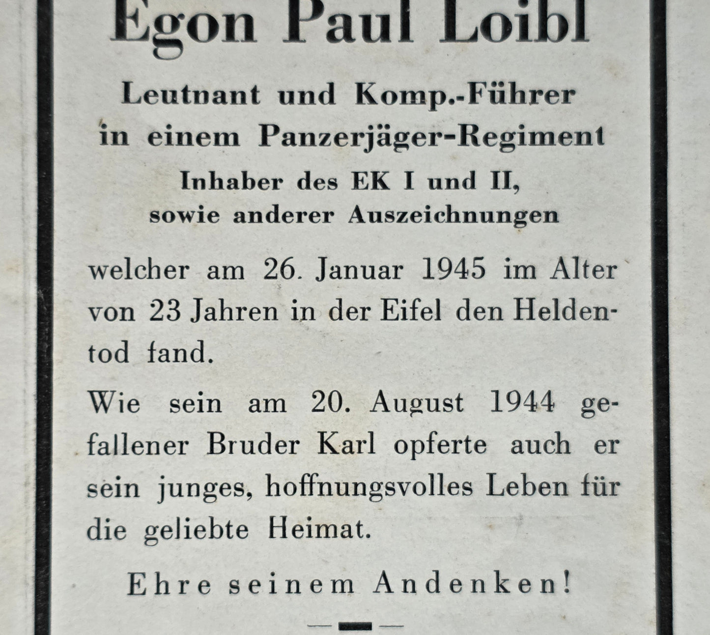 Sterbebild Brüder Fischersdorf Hauptmann Jassy Rumänien Leutnant Panzer Regt. Endkampf Daleiden Eifel - www.mmilitaria.com