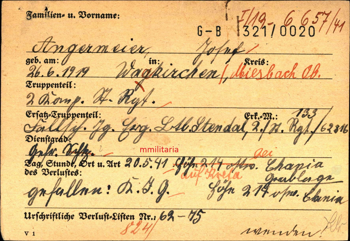 Sterbebild Gefreiter 2. Fallschirmjäger Regt. "Unternehmen Merkur" Kreta Maleme Griechenland