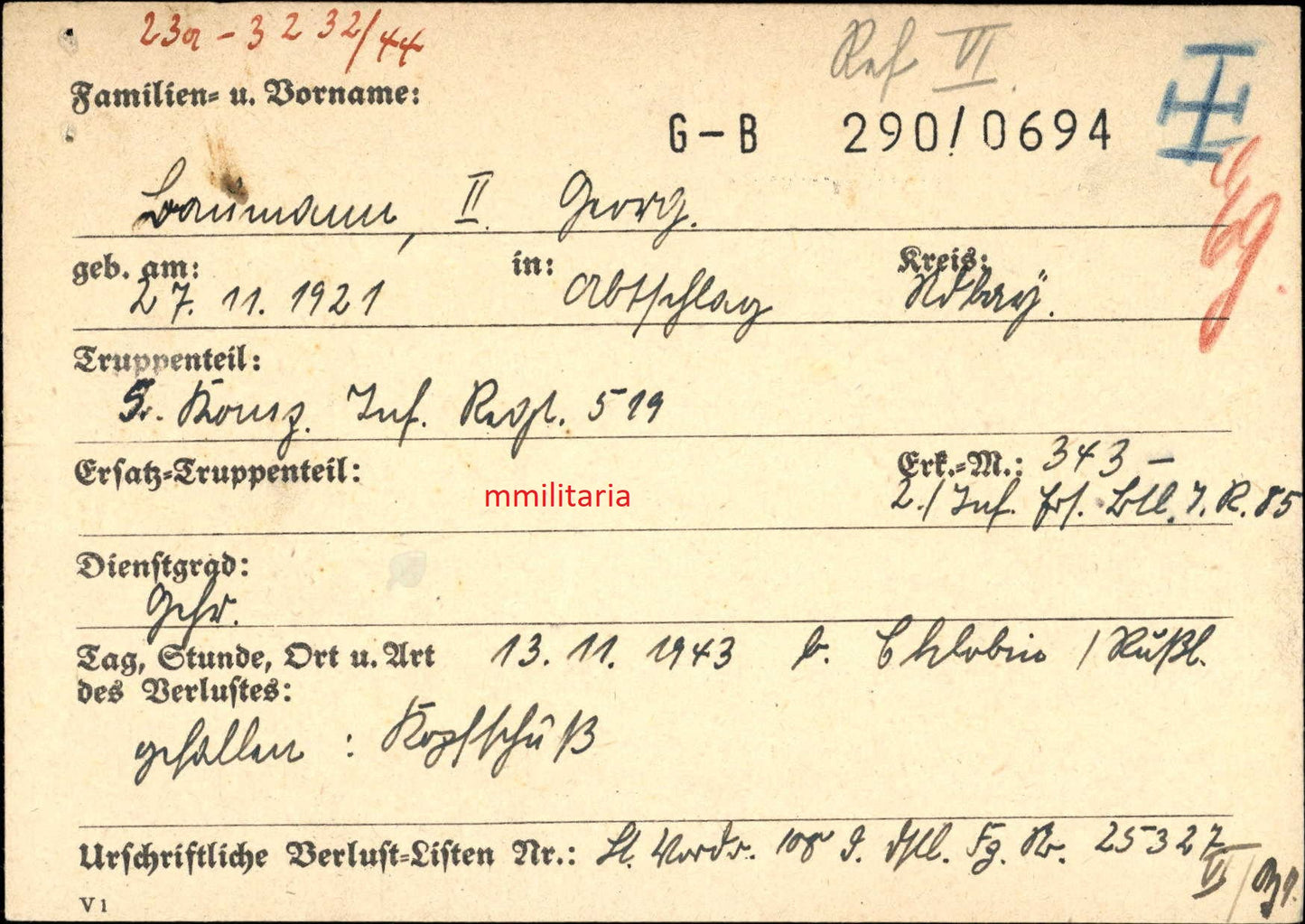 Sterbebild Obergefreiter Abtschlag 5. Komp. Inf. Regt. 519 Chlobin Weissrussland